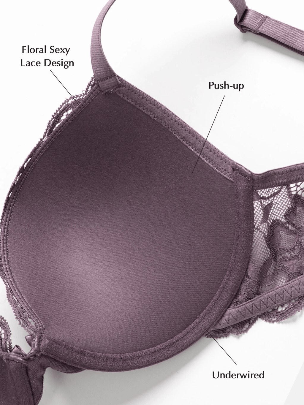 Lace Push Up Bra Lightly Padded Demi Plunge Bra Purple