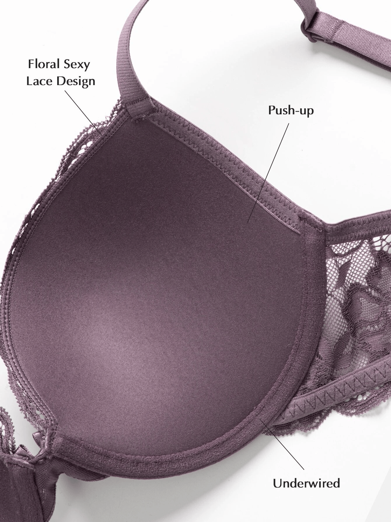 Lace Push Up Bra Lightly Padded Demi Plunge Bra Purple