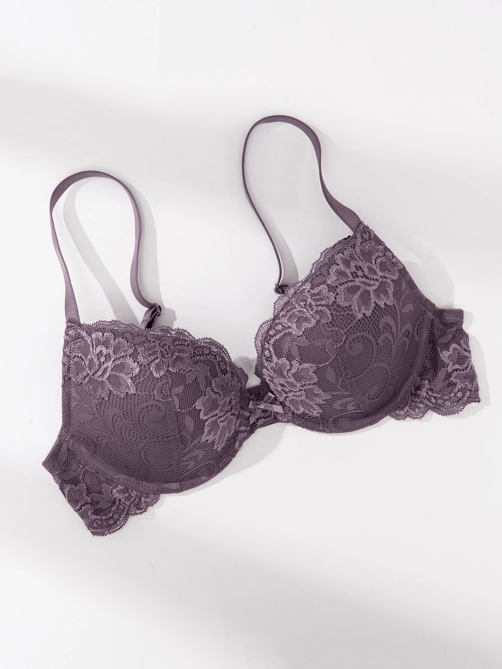 Lace Push Up Bra Lightly Padded Demi Plunge Bra Purple