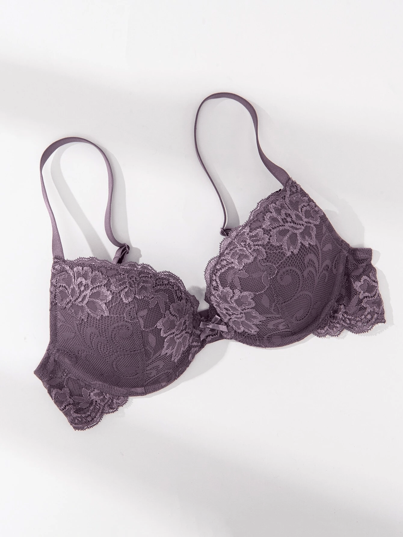 Lace Push Up Bra Lightly Padded Demi Plunge Bra Purple