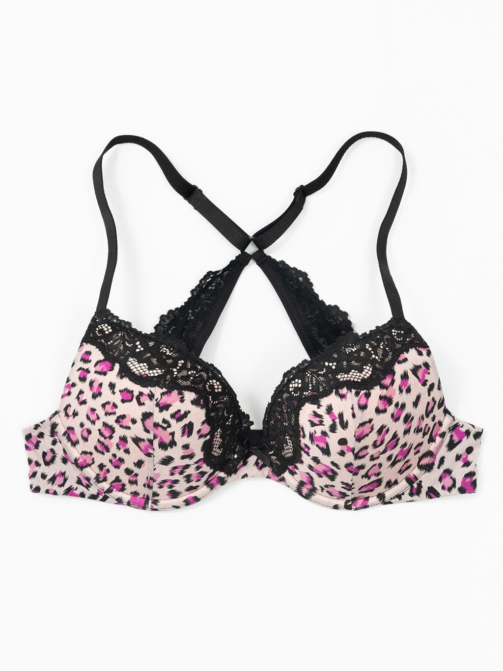 Leopard Push Up Padded Underwire Bra Pink Leopard