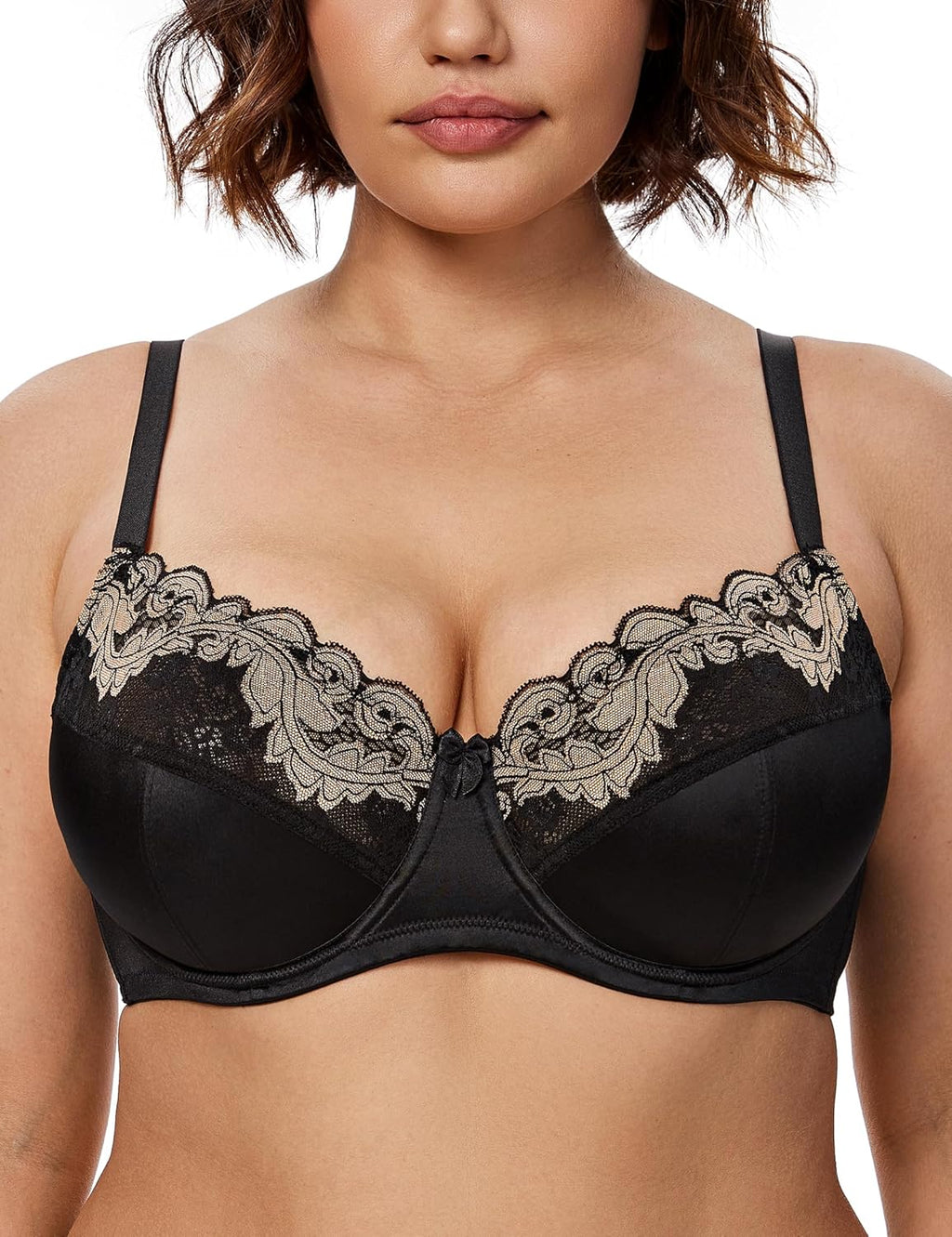 Plus Size Lace Mesh Underwired Full Coverage Shelf Bra