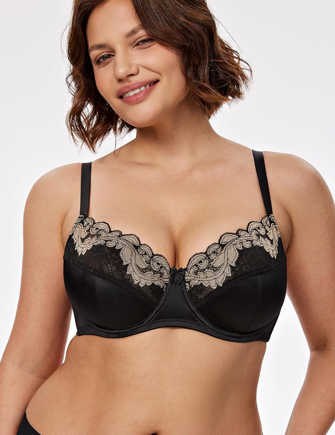 Plus Size Lace Mesh Underwired Full Coverage Shelf Bra