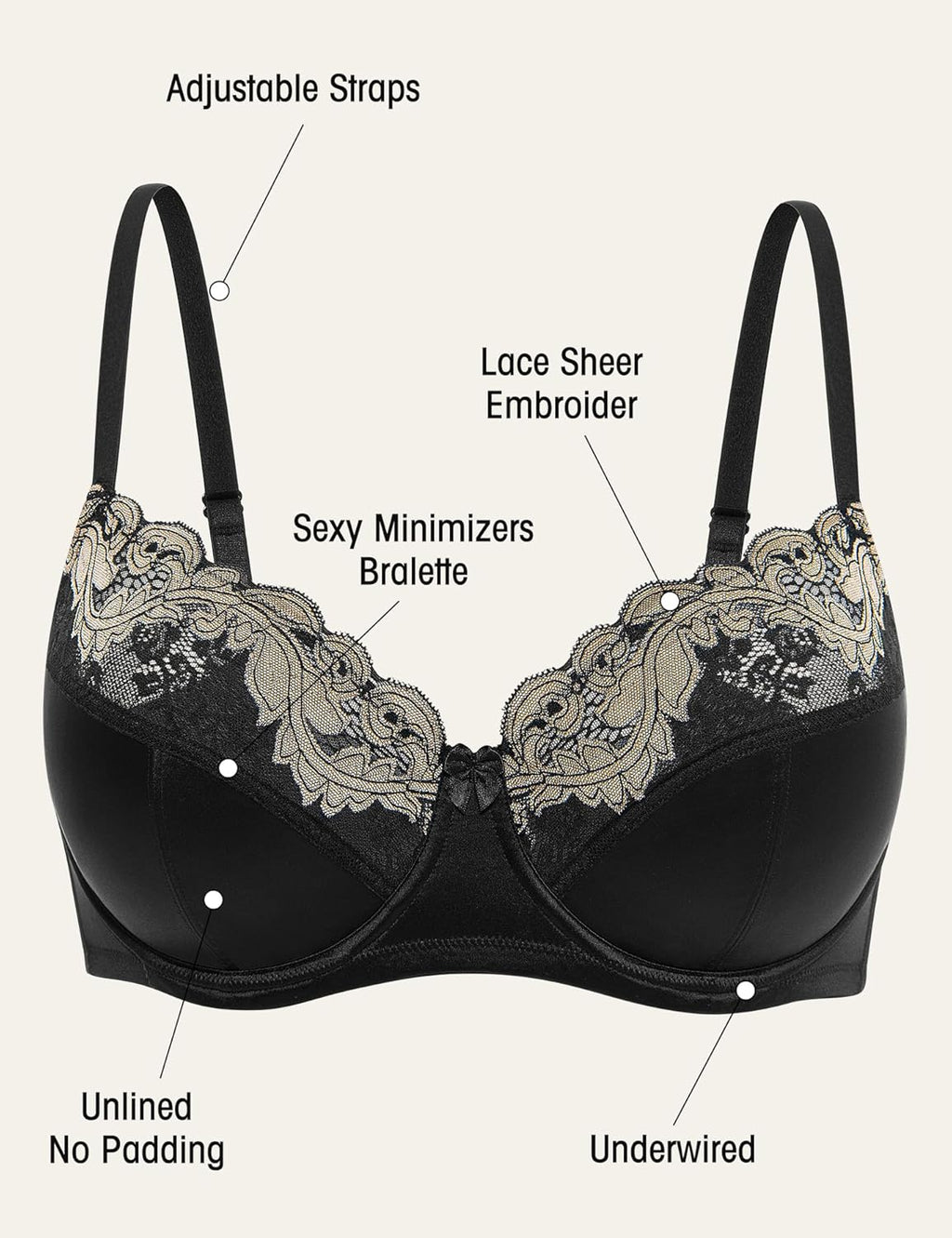 Plus Size Lace Mesh Underwired Full Coverage Shelf Bra