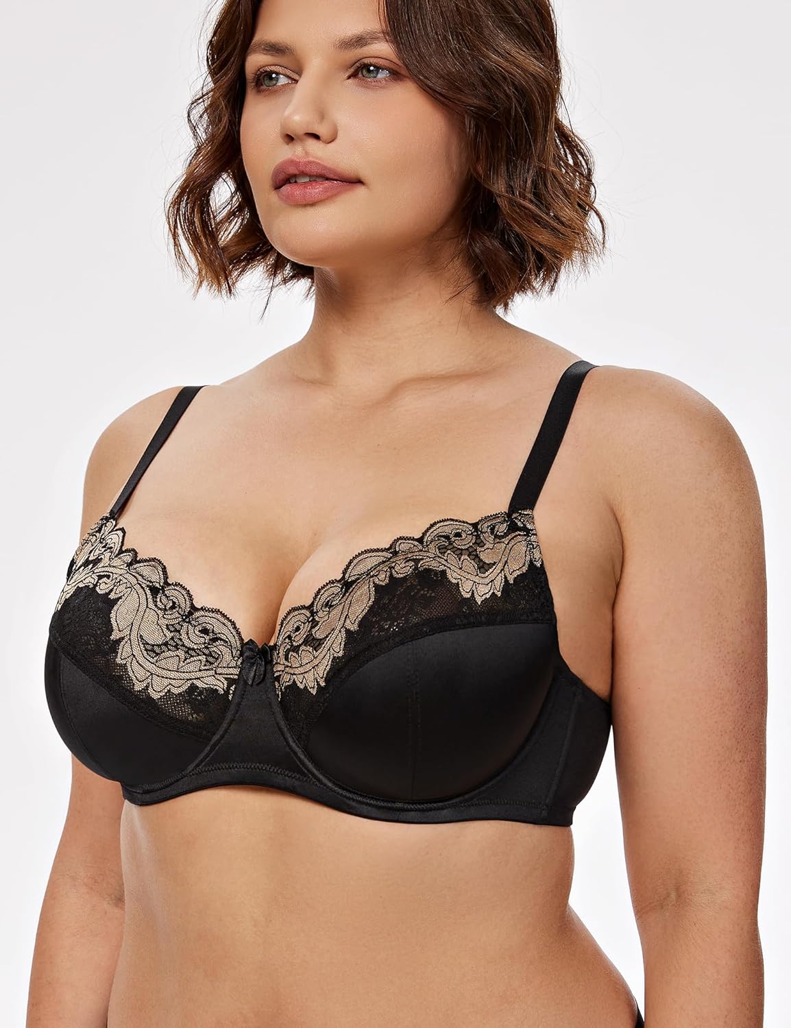 Plus Size Lace Mesh Underwired Full Coverage Shelf Bra