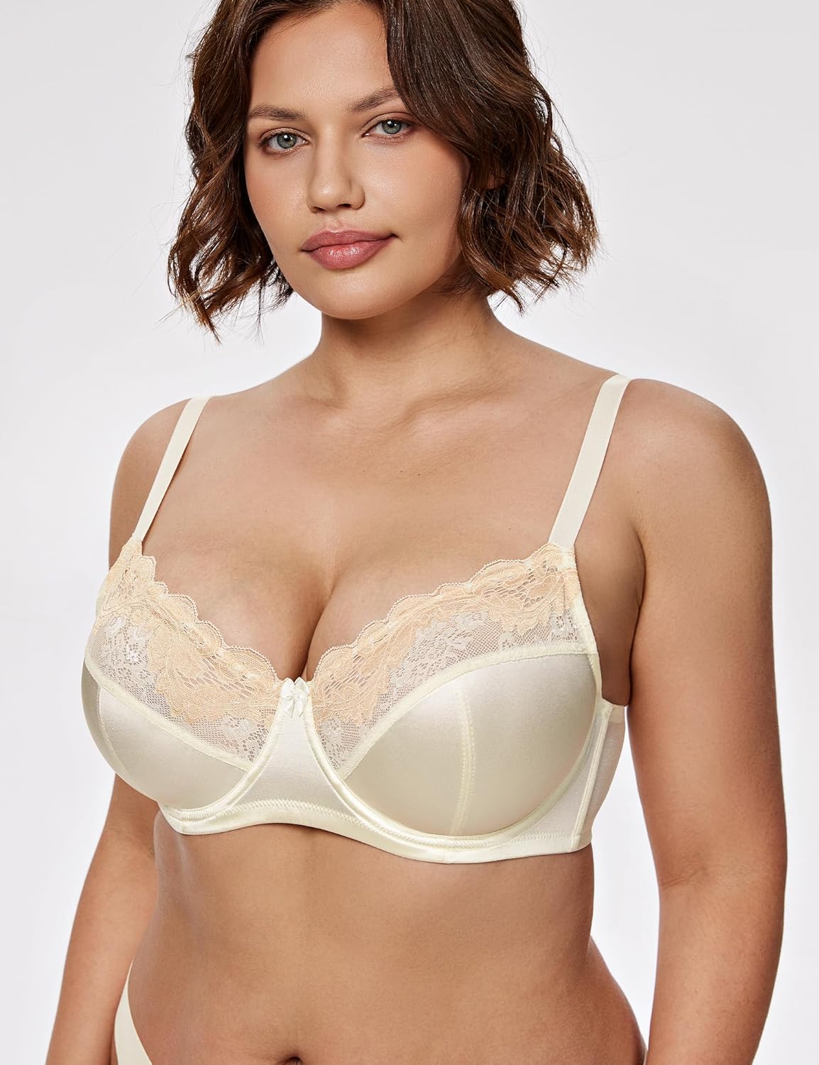 Plus Size Lace Mesh Underwired Full Coverage Shelf Bra