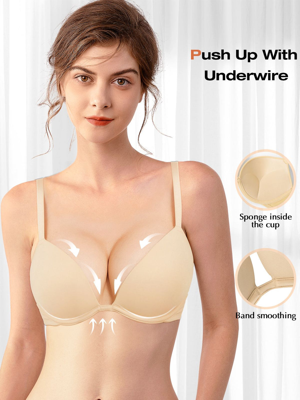 Push Up Deep V Plunge Underwire T-Shirt Bra Nude