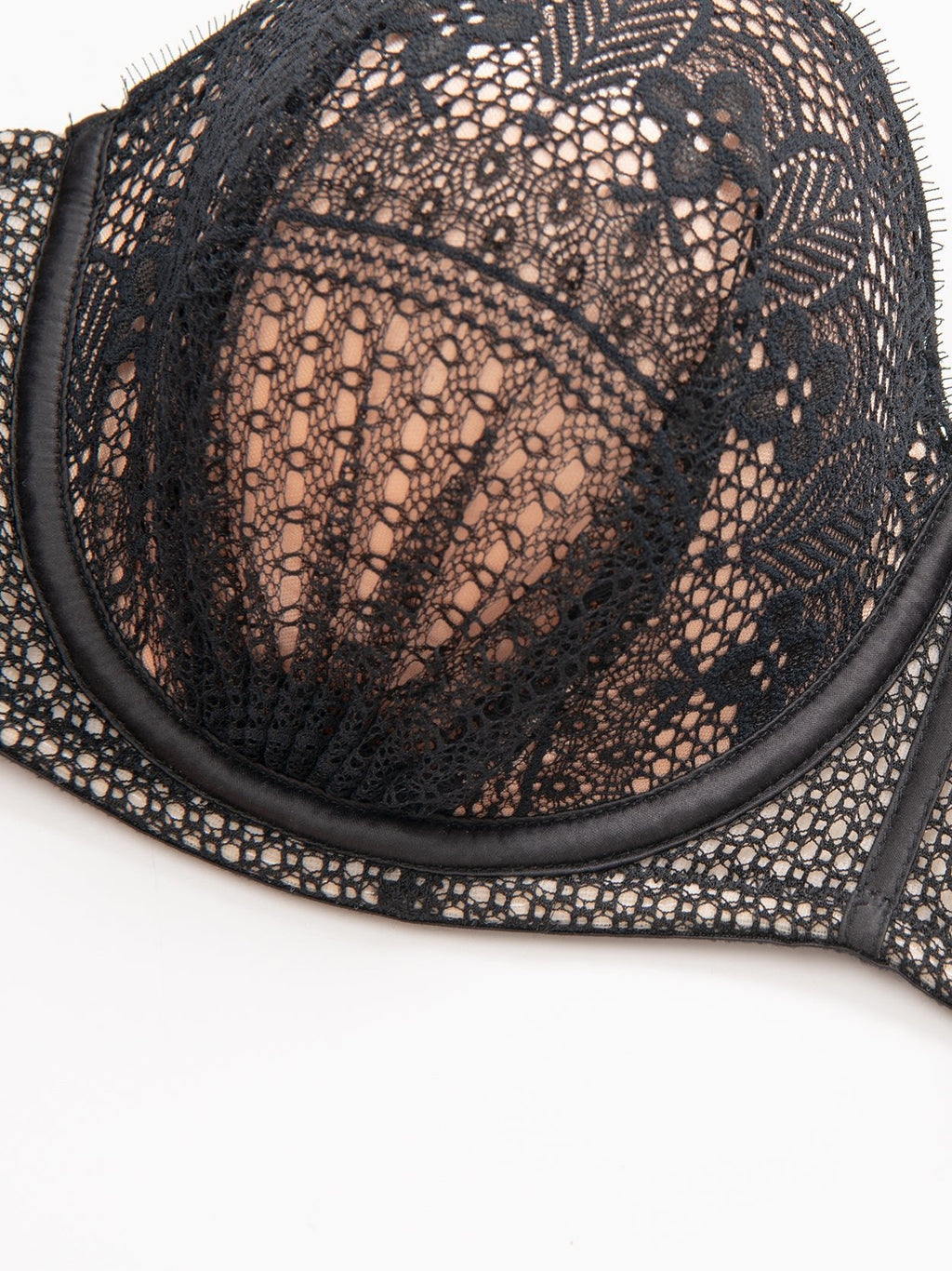 Push Up Full Figure Strapless Pleated Lace Multiway Bra Black