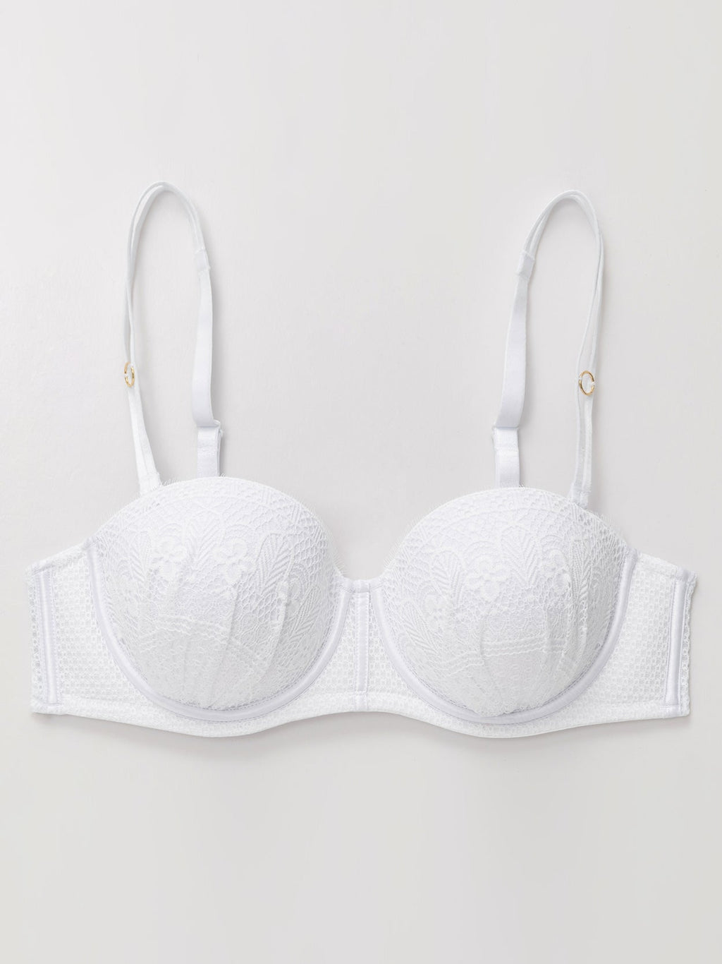 Push Up Full Figure Strapless Pleated Lace Multiway Bra White