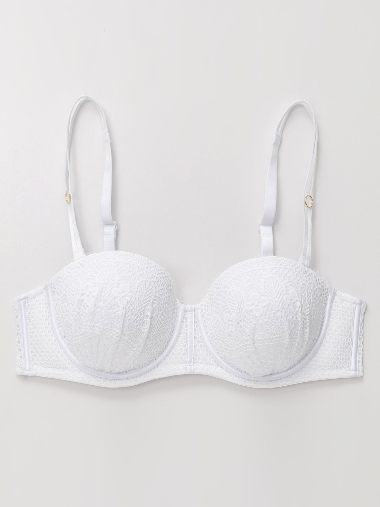 Push Up Full Figure Strapless Pleated Lace Multiway Bra White