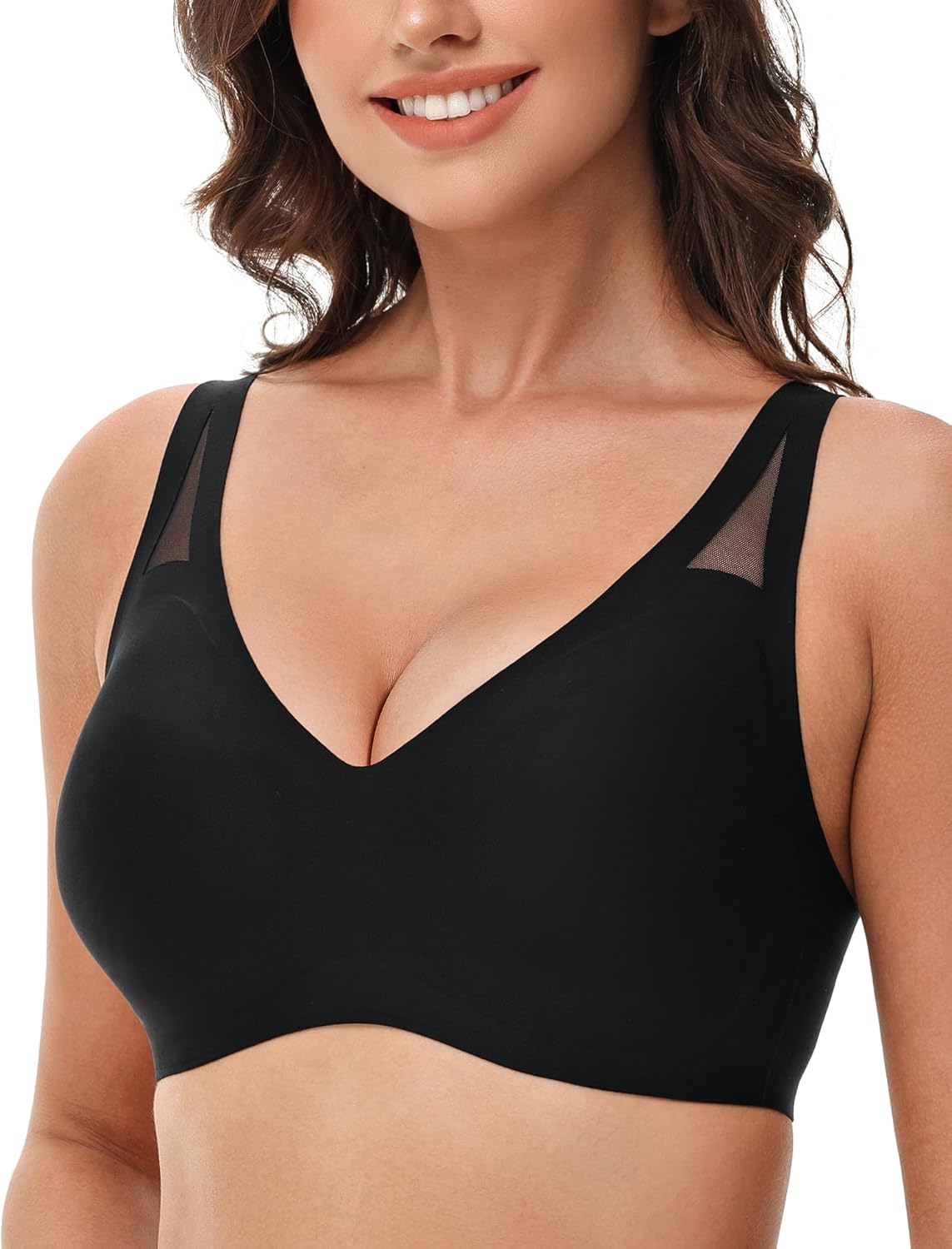 Seamless Wireless V-Neck Bra Black