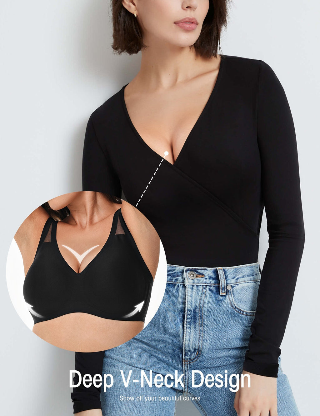 Seamless Wireless V-Neck Bra Black