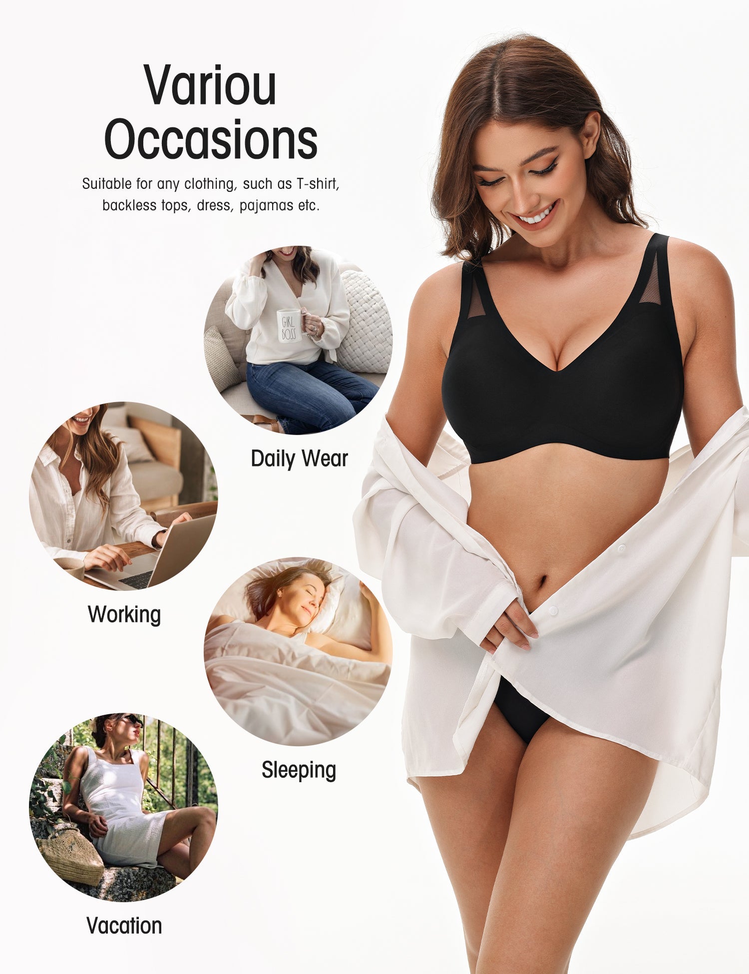 Seamless Wireless V-Neck Bra Black