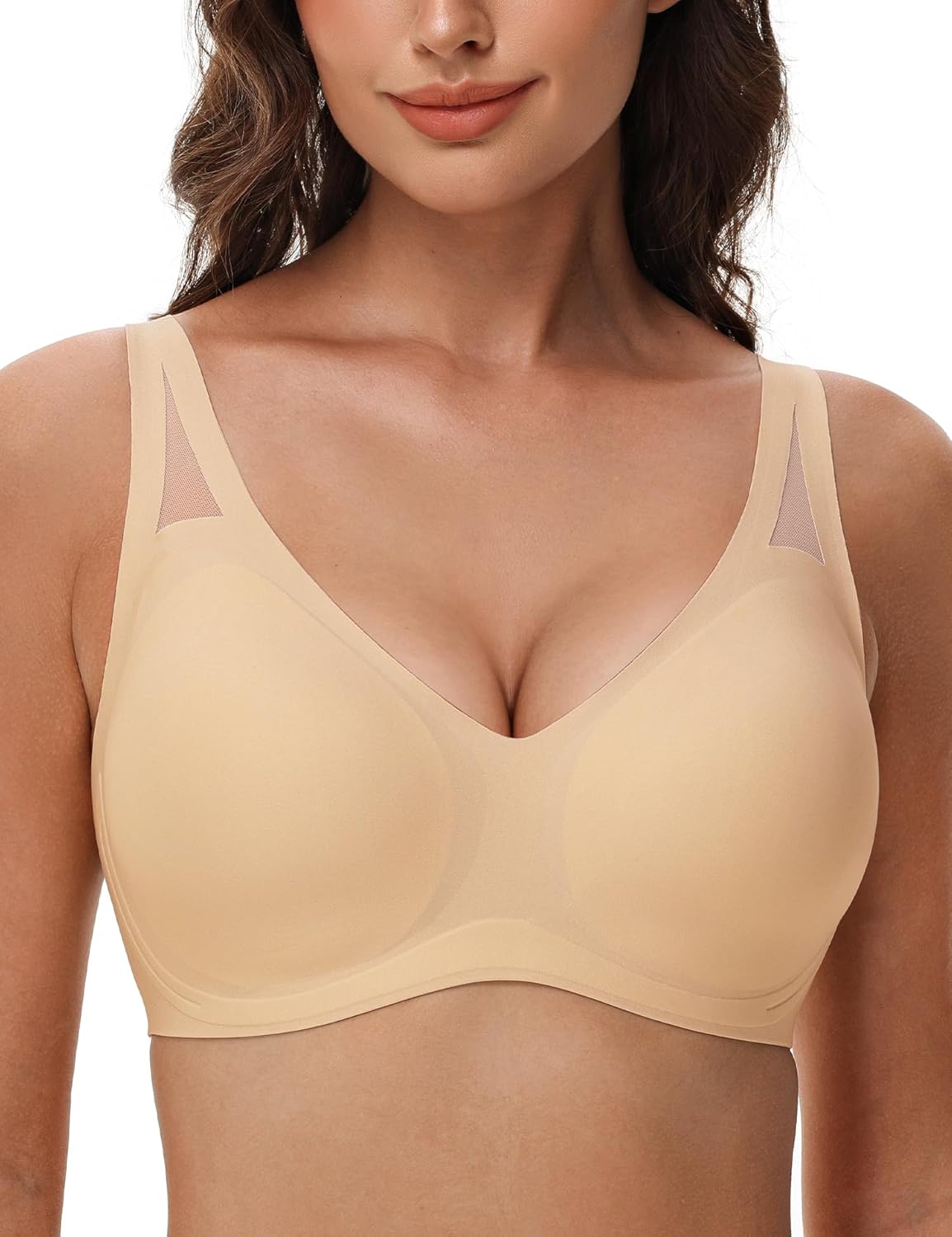 Seamless Wireless V-Neck Bra Dark Nude