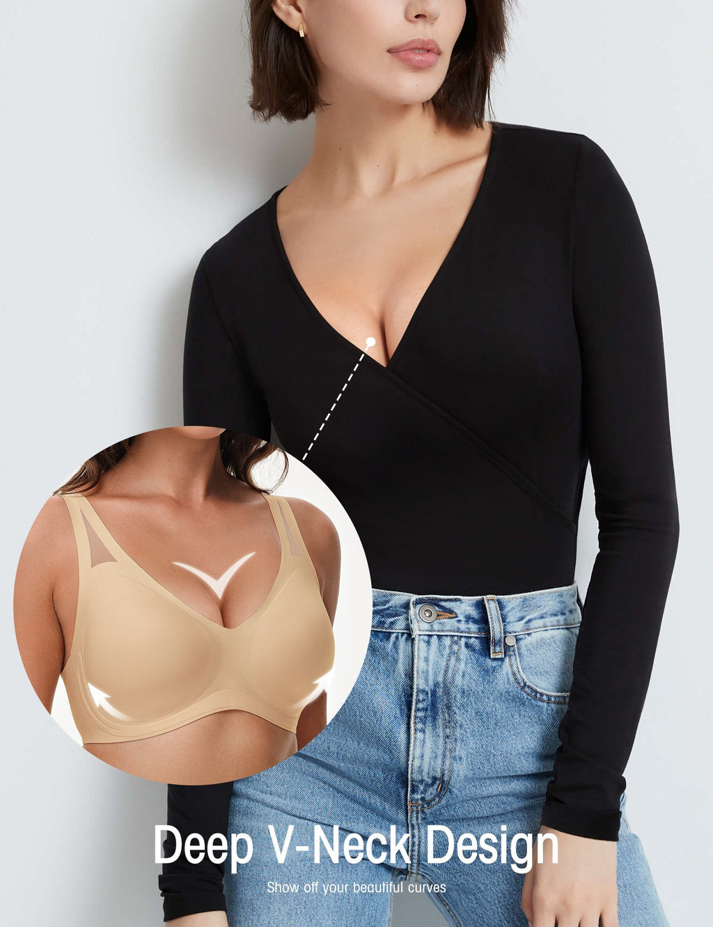Seamless Wireless V-Neck Bra Dark Nude