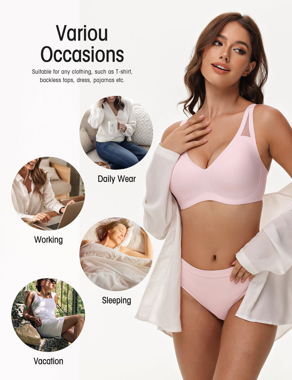 Seamless Wireless V-Neck Bra Light Pink