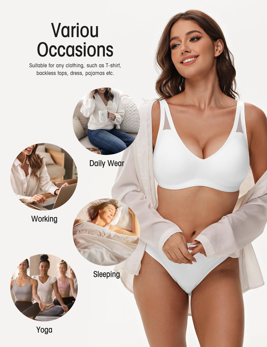 Seamless Wireless V-Neck Bra White