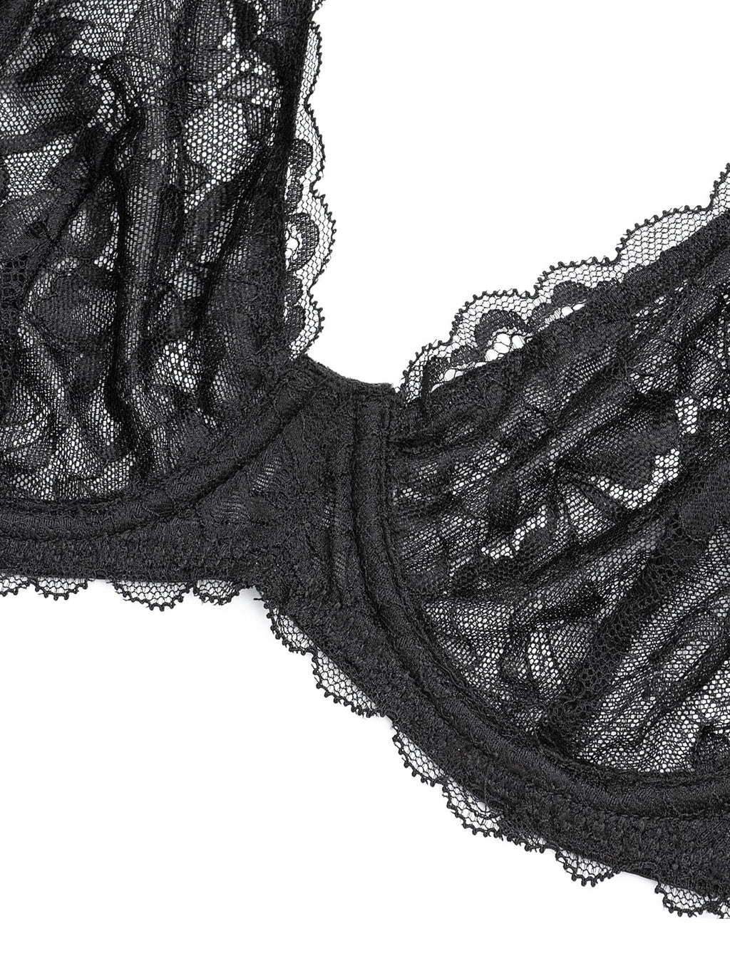 Sexy Unpadded Mesh Sheer Lace V Plunge Bra Black