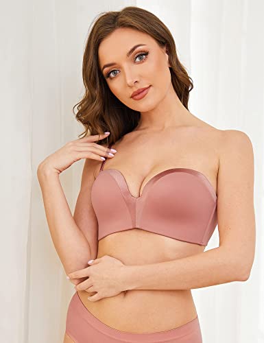 Strapless Wirefree Multiway Push Up Bra Rose Pink Brown