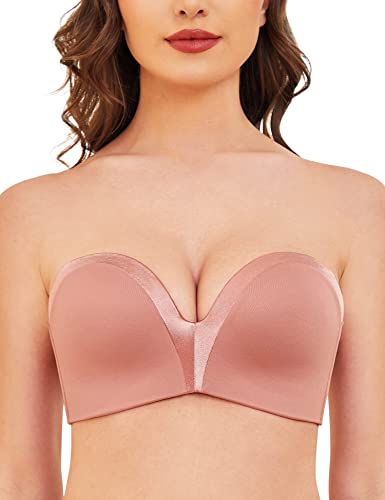 Strapless Wirefree Multiway Push Up Bra Rose Pink Brown