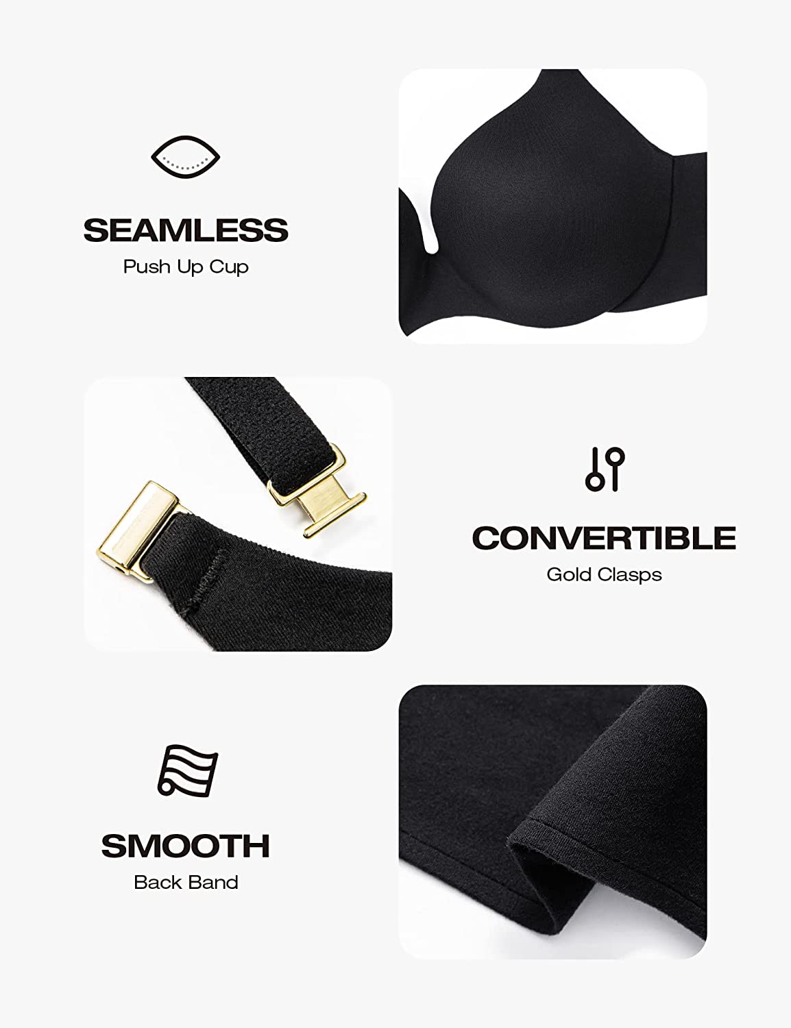 Super Padded T-Shirt Bra Add Two Cups Black