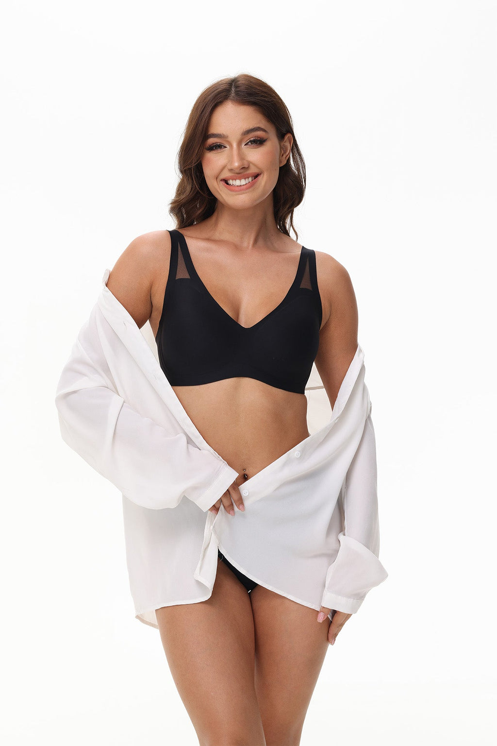 Push-Up Bra with V Neck and Pad Insert | Wireless Support T Shirt Bra for Everyday Comfort