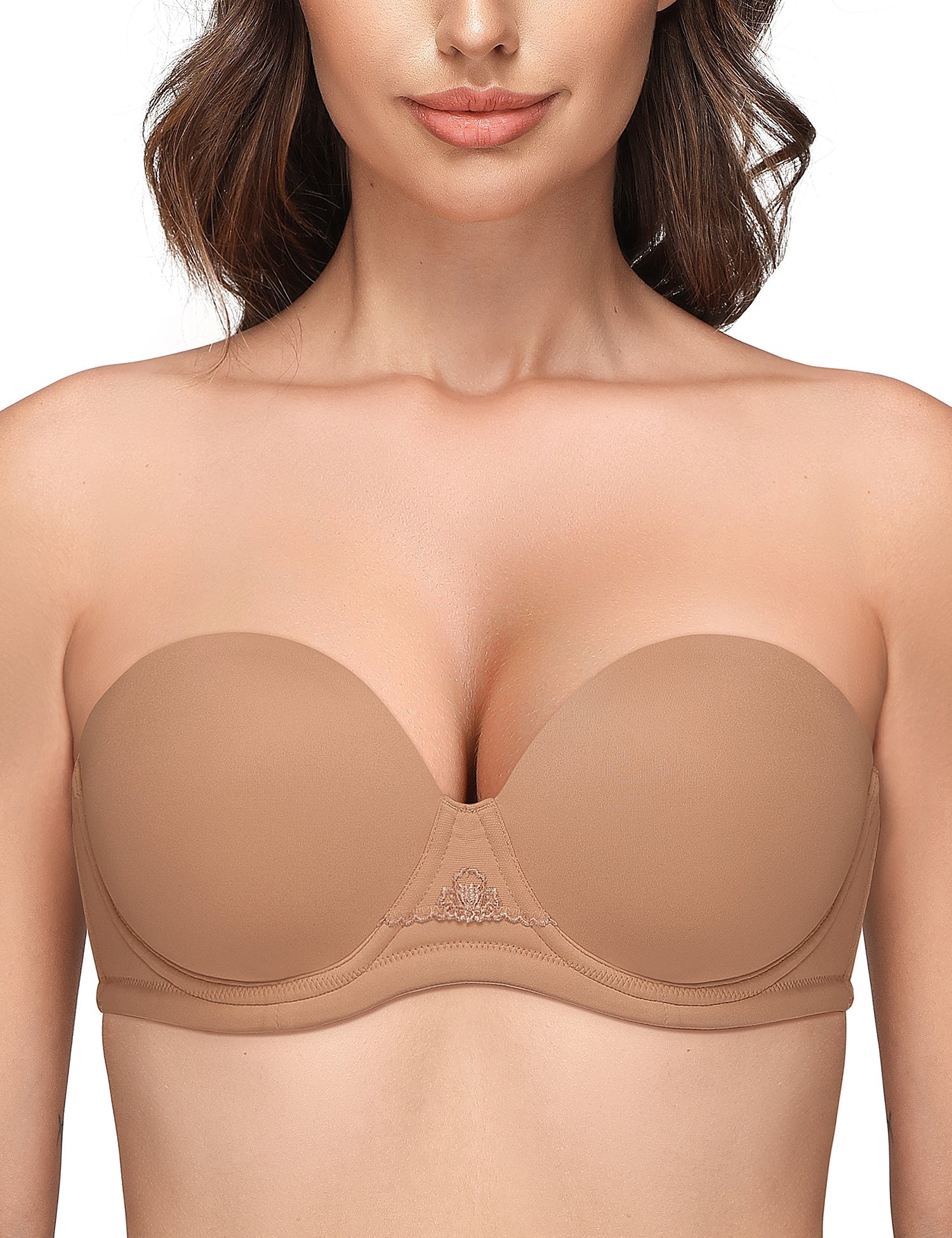 Women's Strapless Full Figure Bra Underwire Multiway Contour Plus Size Bra Nude