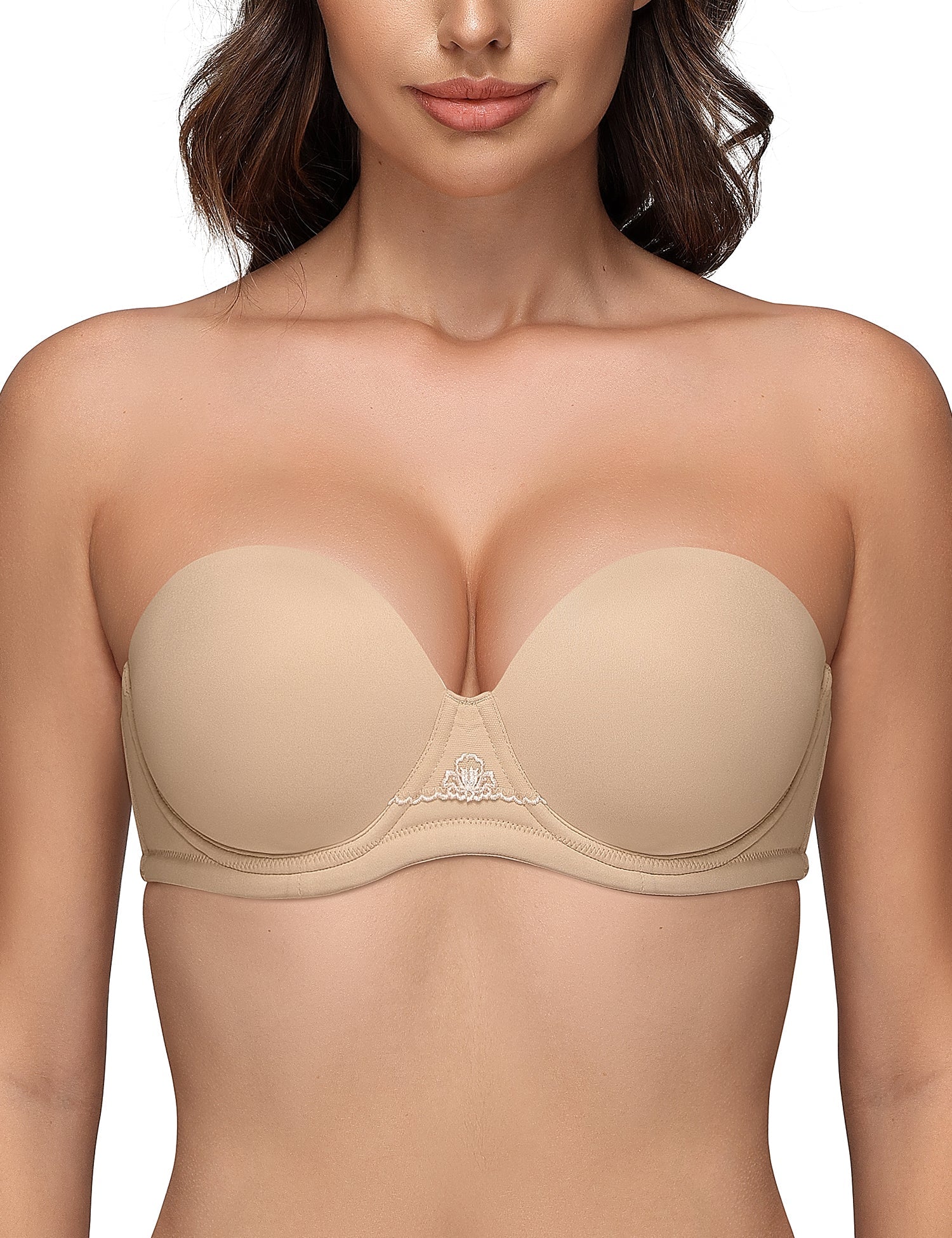 Women's Strapless Full Figure Bra Underwire Multiway Contour Plus Size Bra Nude