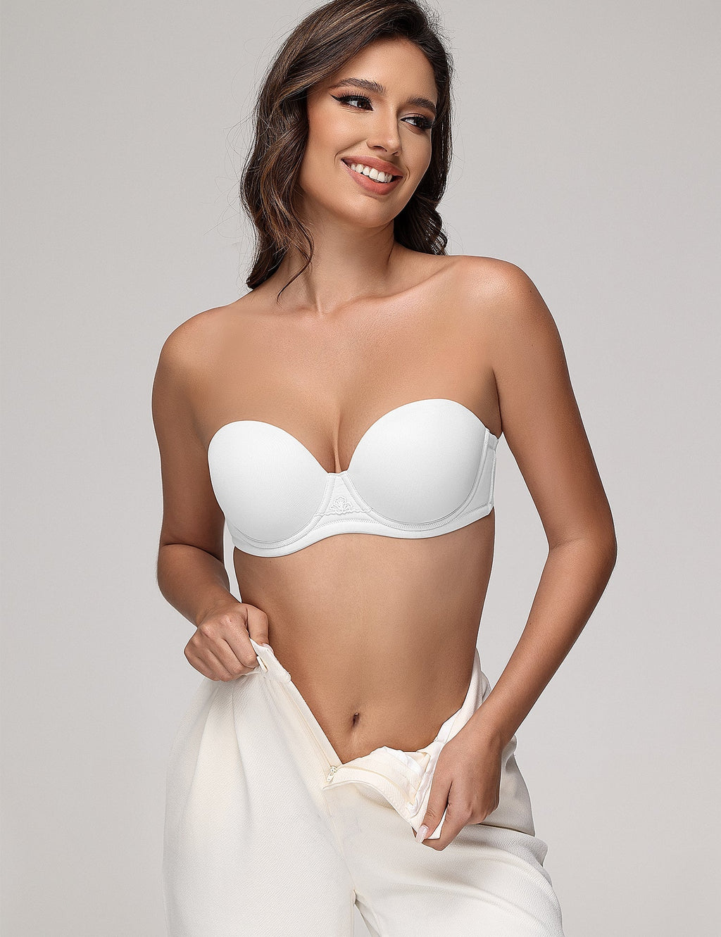 Women's Strapless Full Figure Bra Underwire Multiway Contour Plus Size Bra White