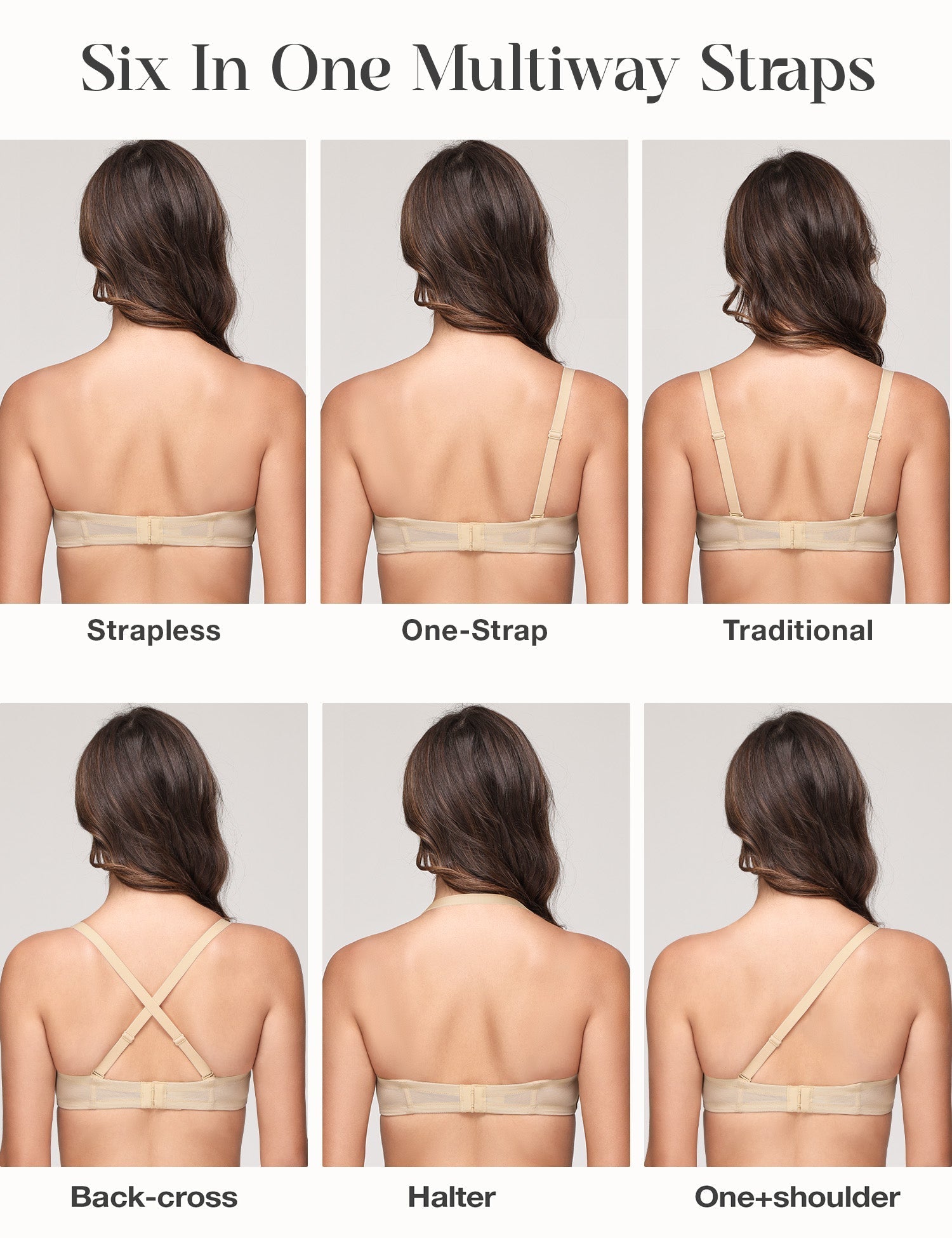 Women's Strapless Full Figure Bra Underwire Multiway Contour Plus Size Bra Nude