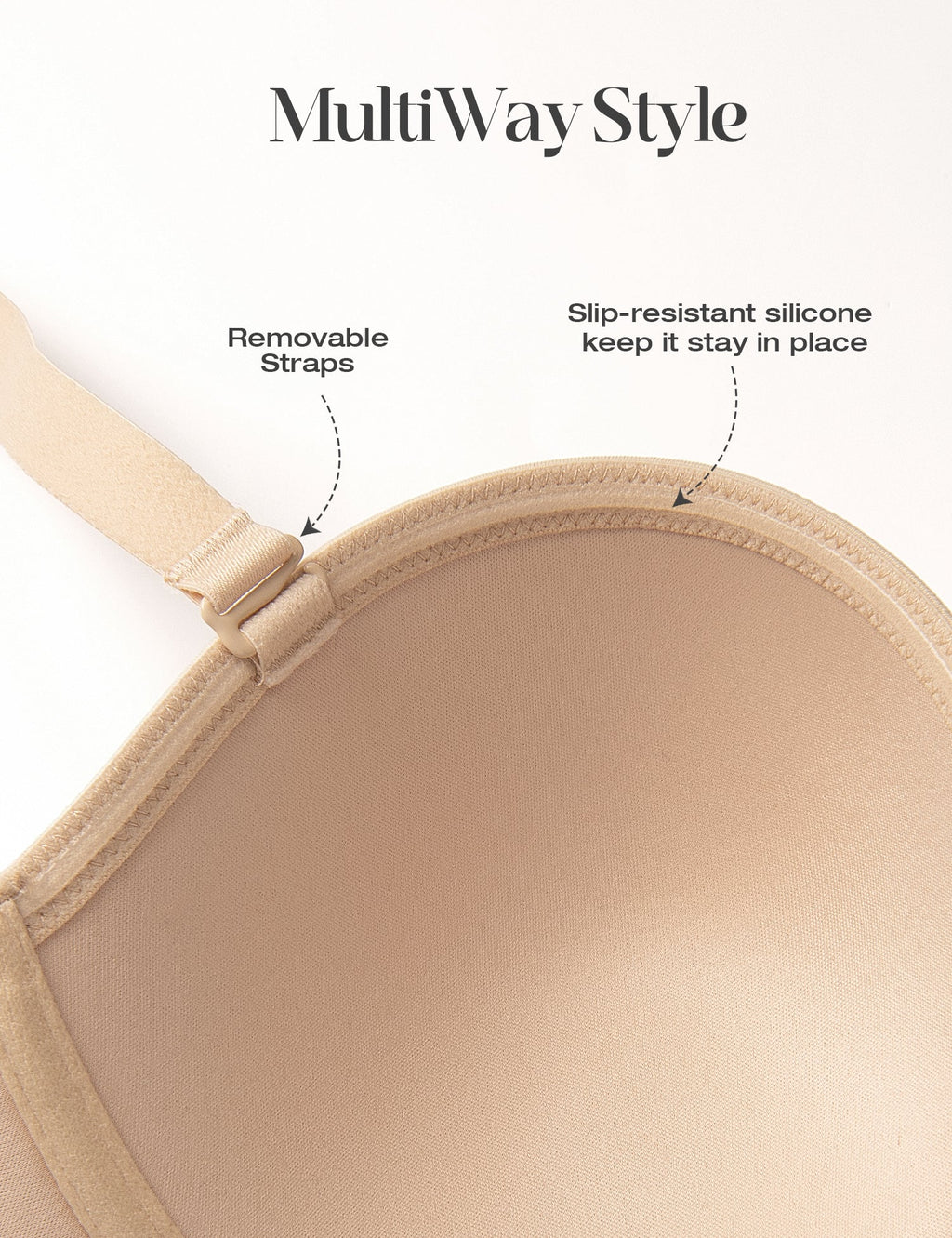 Women's Strapless Full Figure Bra Underwire Multiway Contour Plus Size Bra Nude