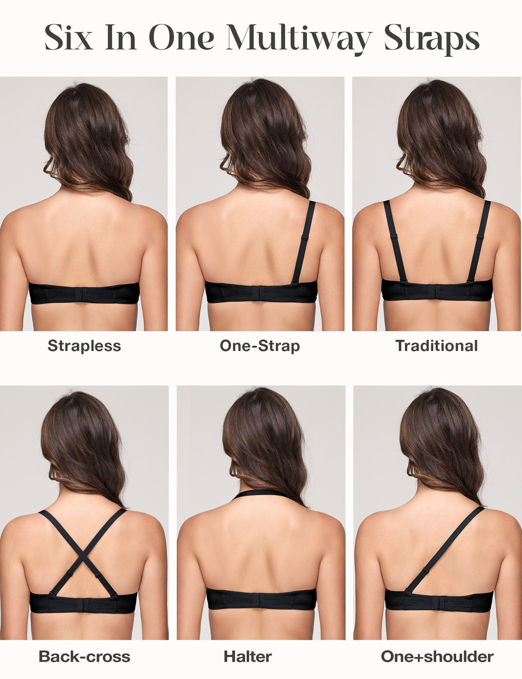 Women's Strapless Full Figure Bra Underwire Multiway Contour Plus Size Bra Black