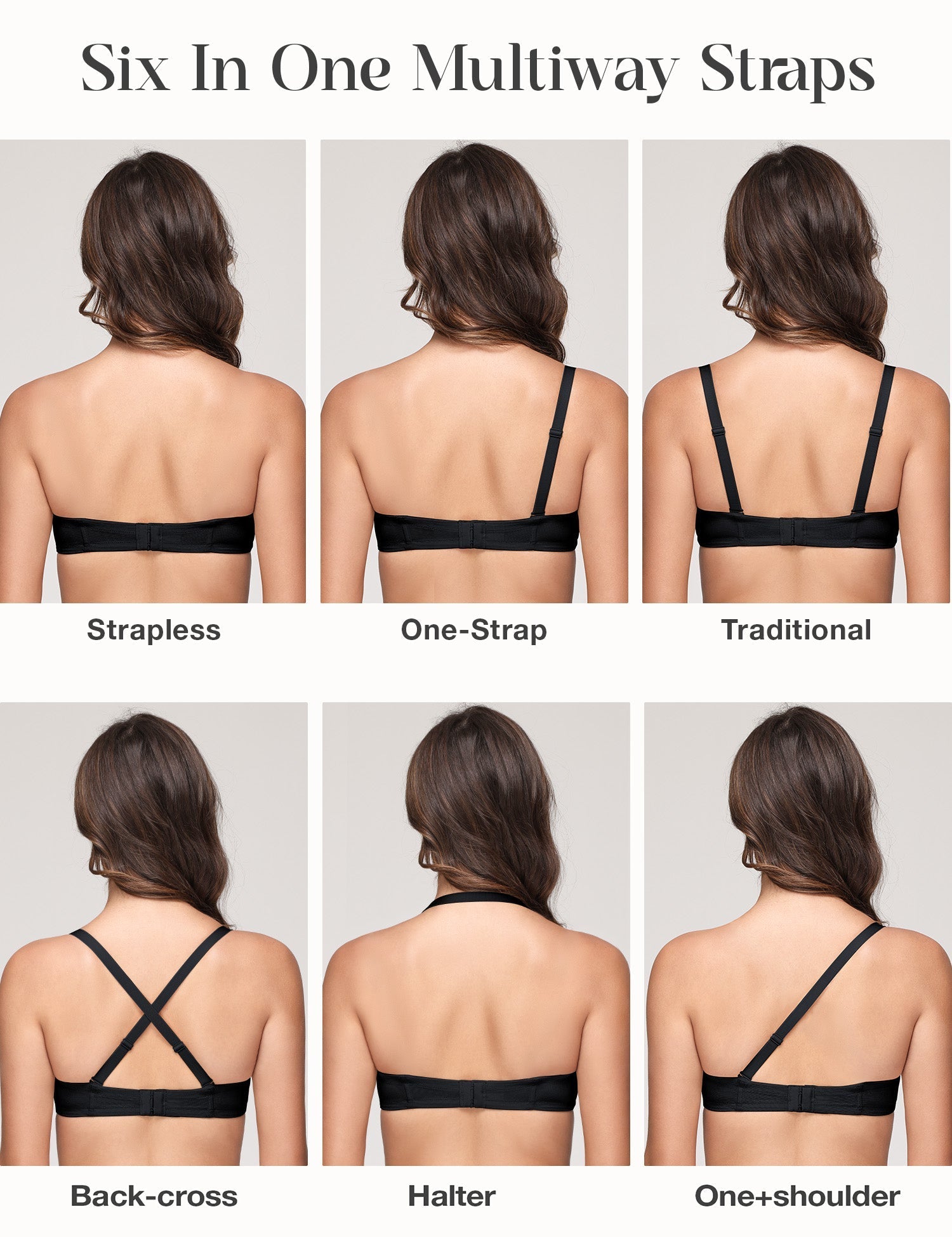 Women's Strapless Full Figure Bra Underwire Multiway Contour Plus Size Bra Black