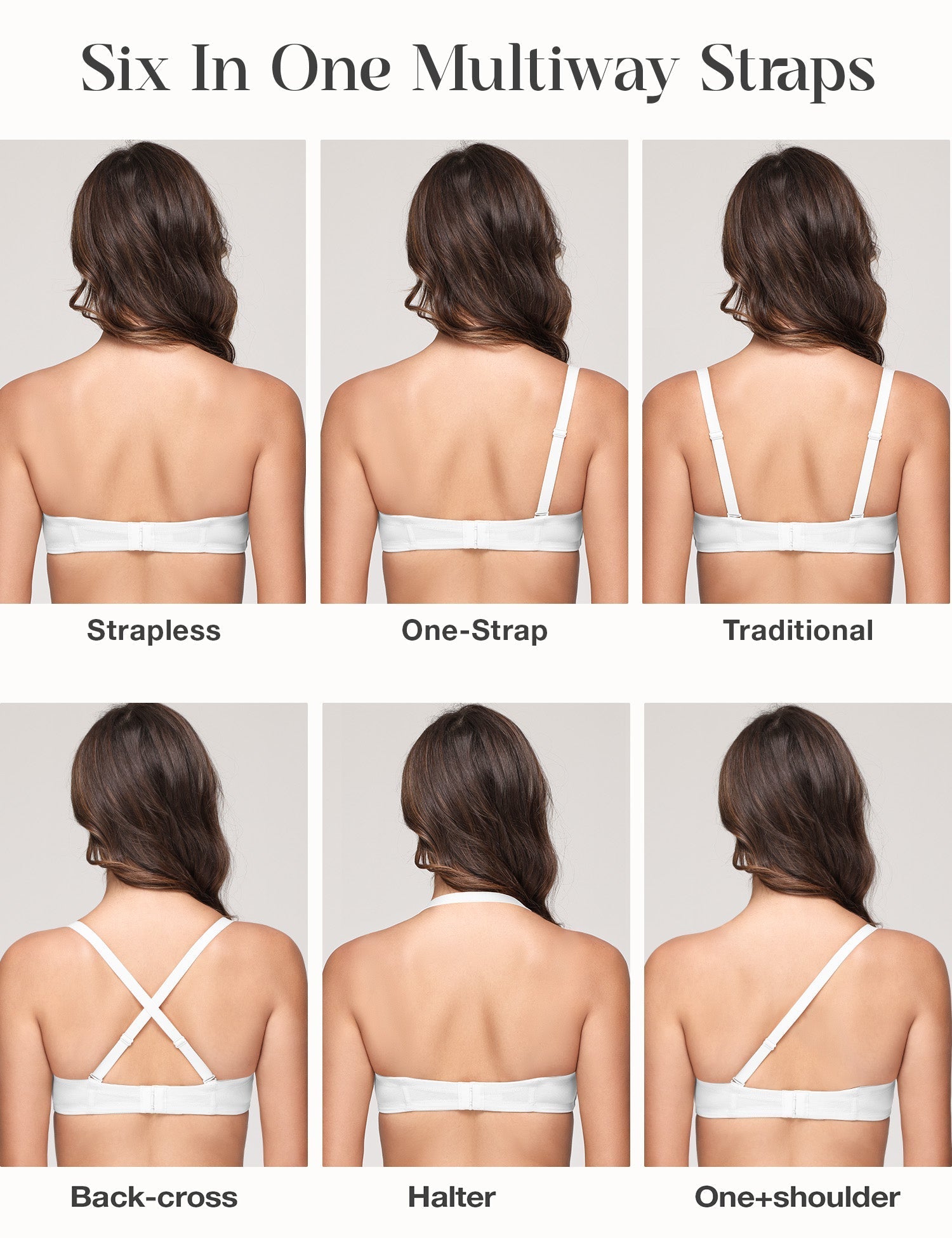 Women's Strapless Full Figure Bra Underwire Multiway Contour Plus Size Bra White