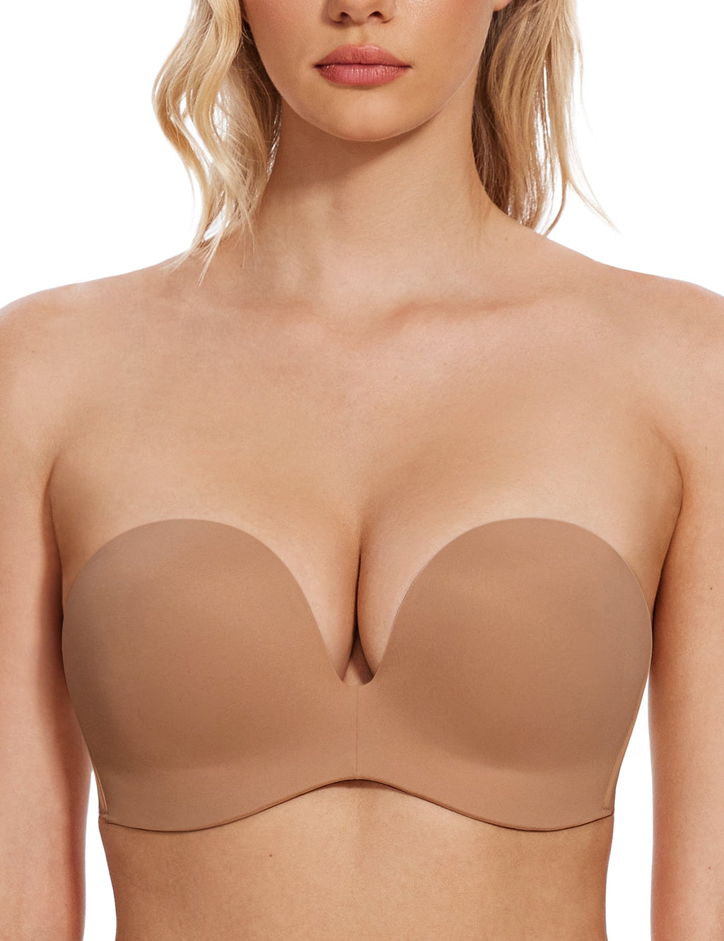 Women's Strapless Bra Full Figure Bras Plus Size Multiway Straps Wirefree Support Red Carpet Brown